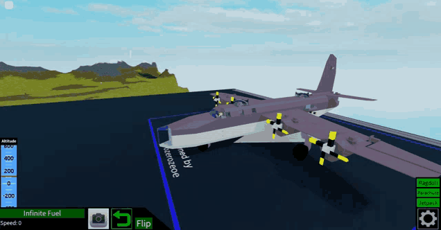 a plane is sitting on a runway in a video game with infinite fuel on the screen
