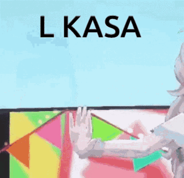 a person holding a flag with the word lkasa written above them