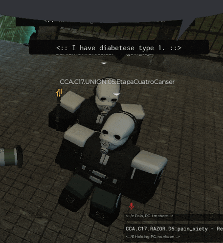a screenshot of a video game with a message that says i have diabetes type 1