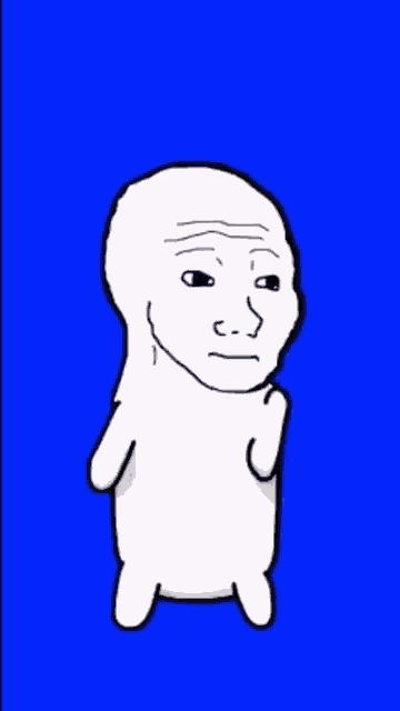 a cartoon drawing of a man with a sad face on a blue background