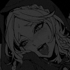 a black and white drawing of a girl with her tongue out and a hood on .