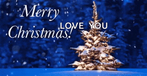 a merry love you christmas card with a christmas tree
