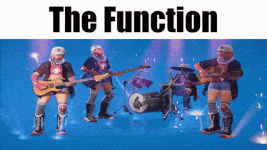 a group of people playing guitars and drums with the words " the function " on the bottom