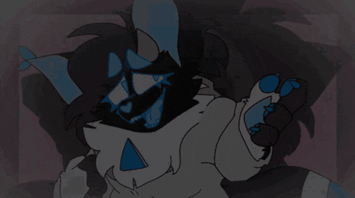 a cartoon drawing of a cat with blue eyes