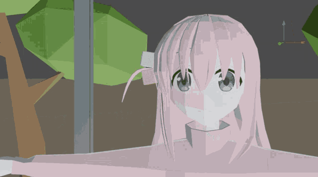 a low poly model of a girl with pink hair