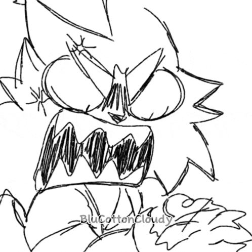 a black and white drawing of a cartoon character with a very angry expression .