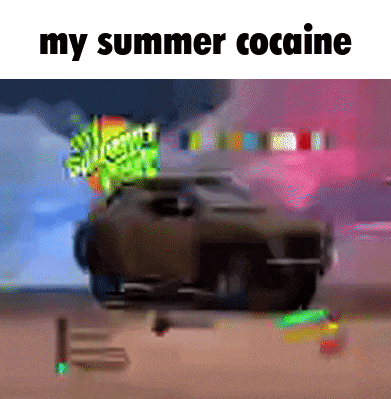a cartoon of a car driving down a road with the words my summer cocaine below it .