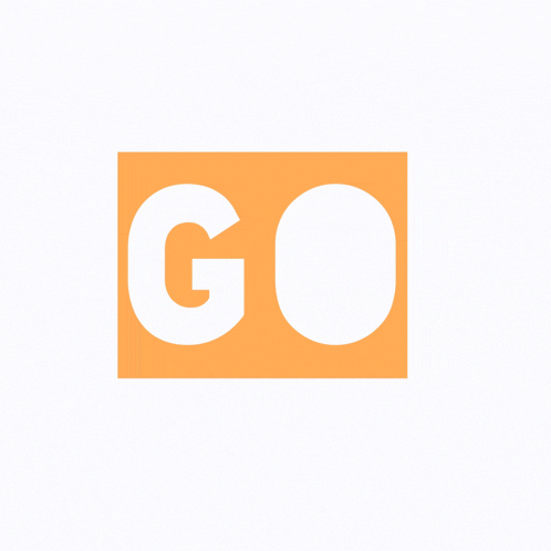 an orange square with the word go in white