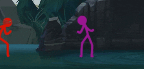 a group of purple stick figures are standing in a line