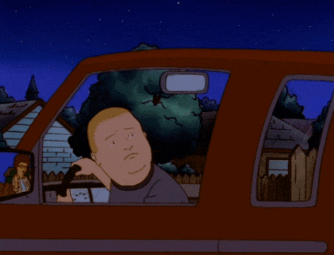 a cartoon of a man driving a car with a woman in the rear view mirror behind him