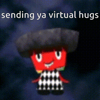 a cartoon character is sending a virtual hug to someone