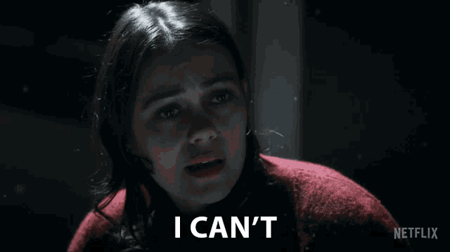 a woman in a red sweater is saying i can 't