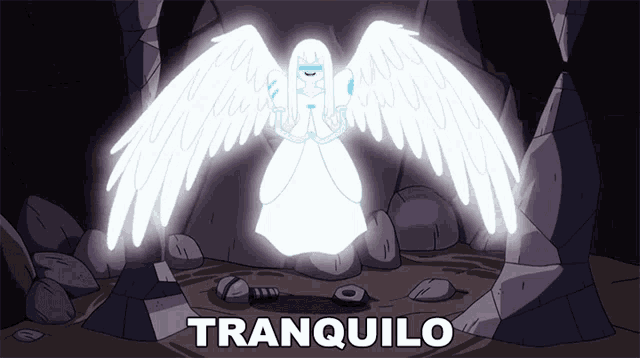a cartoon of an angel with tranquilo written on the bottom