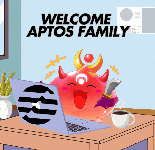 a poster that says welcome aptos family with a cartoon character
