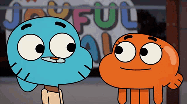gumball and darwin from the amazing world of gumball are standing next to each other