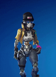 a statue of a robot wearing a hat and sunglasses against a blue background