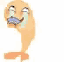 a pixel art of a worm with tears coming out of its eyes and mouth .