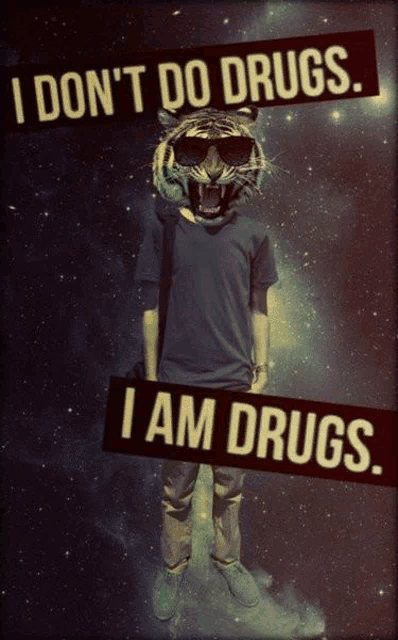a man with a tiger mask says i do n't do drugs