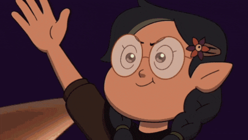 a cartoon girl with glasses and a flower in her hair