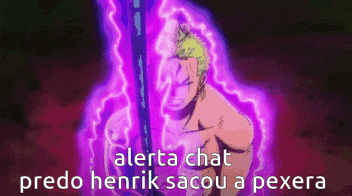 a cartoon of a man with a purple lightning bolt behind him