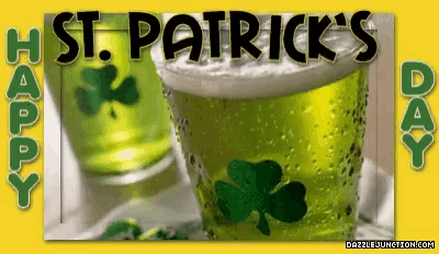 a greeting card for st. patrick 's day with a shot glass of green liquid