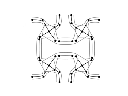 a black and white drawing of a circle with lines and dots