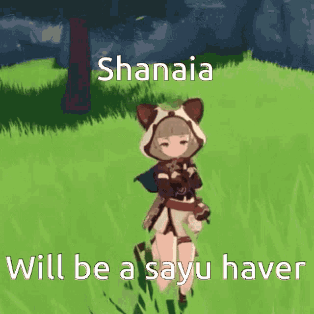 a picture of a girl in a video game with the words ' shanaia will be a sayu haver ' on it