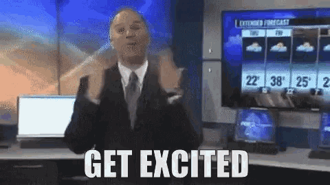 a man in a suit and tie is giving a thumbs up in front of a weather forecast screen .