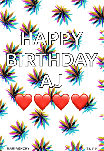 a happy birthday aj card with hearts and leaves