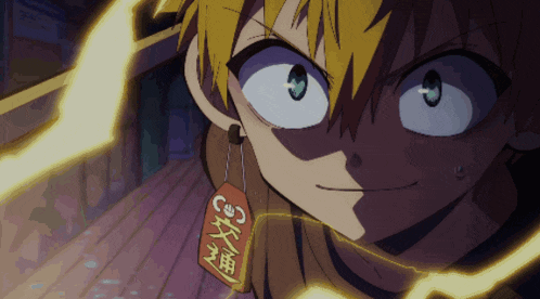 a close up of a person 's face with a tag hanging from their ear that says " c "