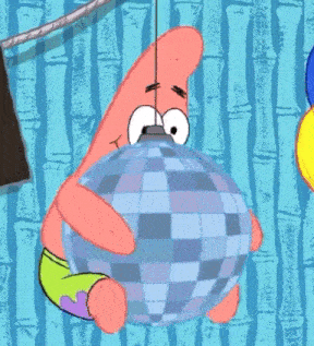 patrick star from spongebob squarepants holds a disco ball