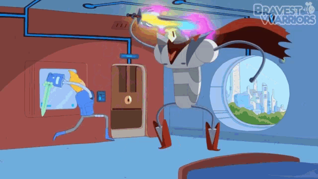 a cartoon drawing of a robot with the words bravest warriors below it