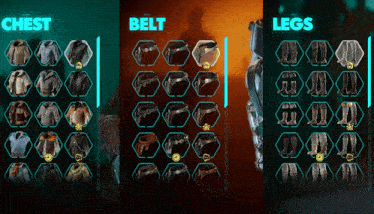 a screenshot of a chest belt and legs screen
