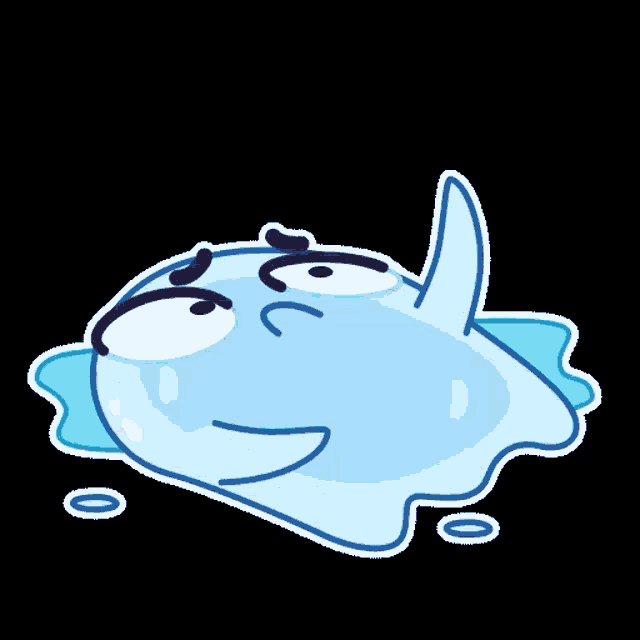 a cartoon illustration of a blue jellyfish with a smiley face and a puddle of water .