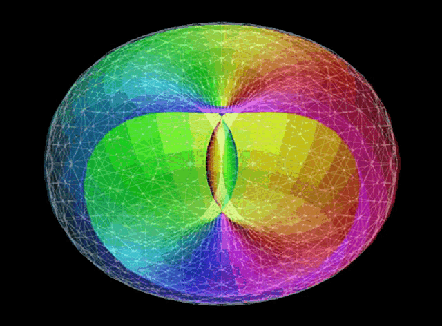 a computer generated image of a rainbow colored sphere with a black background