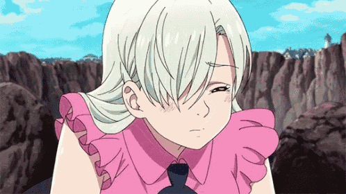 a girl with white hair is wearing a pink shirt and a tie