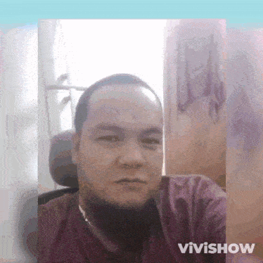 a man is taking a selfie with a vivishow watermark