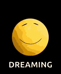 a yellow smiley face with the word dreaming below it
