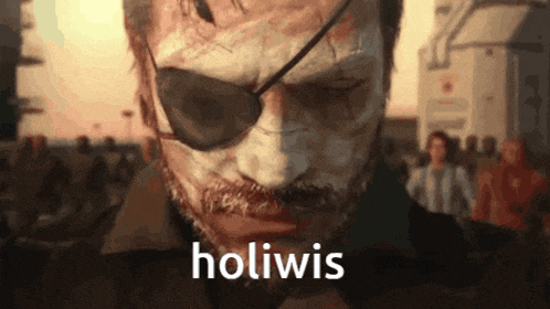 a close up of a man 's face with the word holiwis written on the bottom