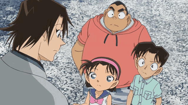 a group of cartoon characters including a girl and two boys