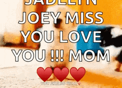 a picture of a puppy with the words joey miss you love you !!! mom