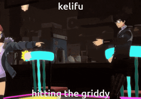 a cartoon of a girl and a man with the words hitting the griddy below them