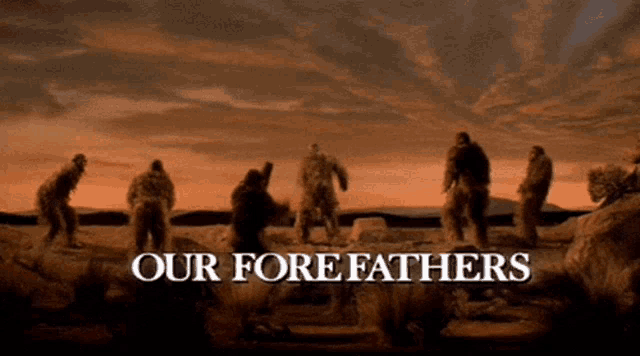 a group of people standing in a field with the words " our forefathers " on the bottom