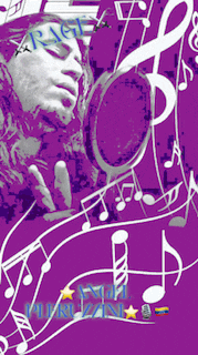 a purple background with music notes and a man with the word rage on his face
