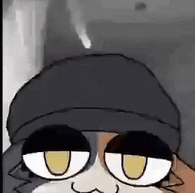 a close up of a cartoon cat wearing a hat and smiling .