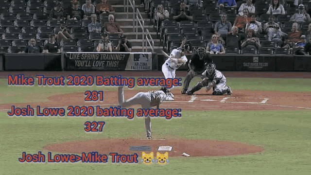 a baseball game is being played in front of a crowd and the batter is mike trout