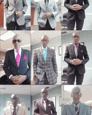 a collage of pictures of a man in a suit