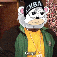 a cartoon bear wearing a beanie that says kimba on it