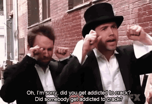 a man in a top hat says " oh i 'm sorry did you get addicted to crack " to another man