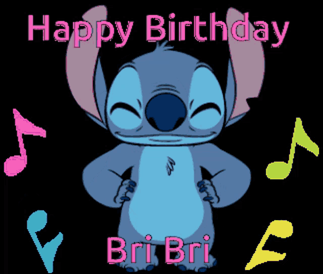 a picture of stitch with the words happy birthday bri bri on it
